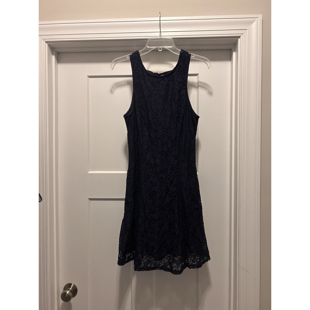 Speechless Navy Blue Lace Sleeveless Crochet Skater Tank Short Mini Dress Large